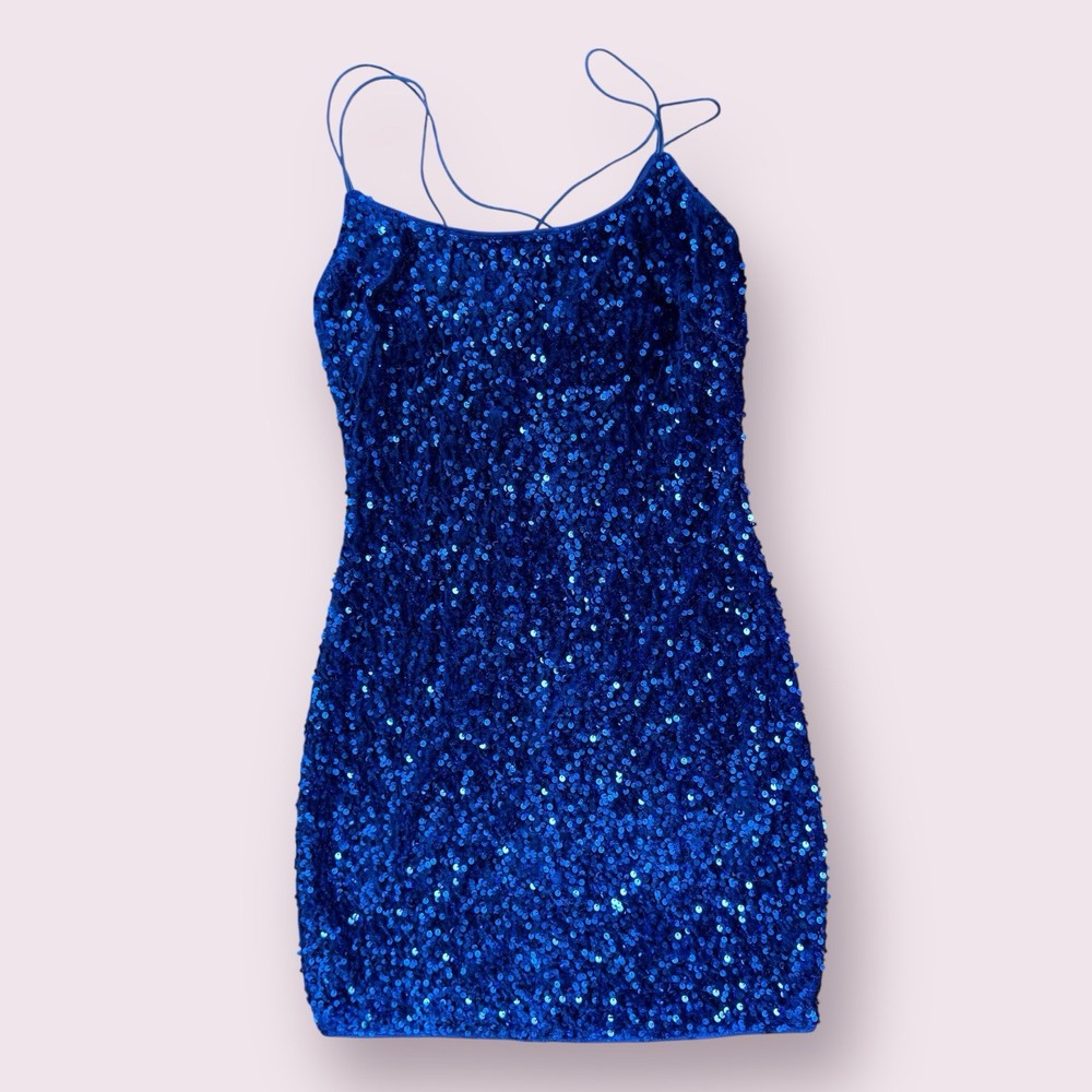 Women’s Blue Sequin Glitter Mini Party Cocktail Dress Size Large NWOT