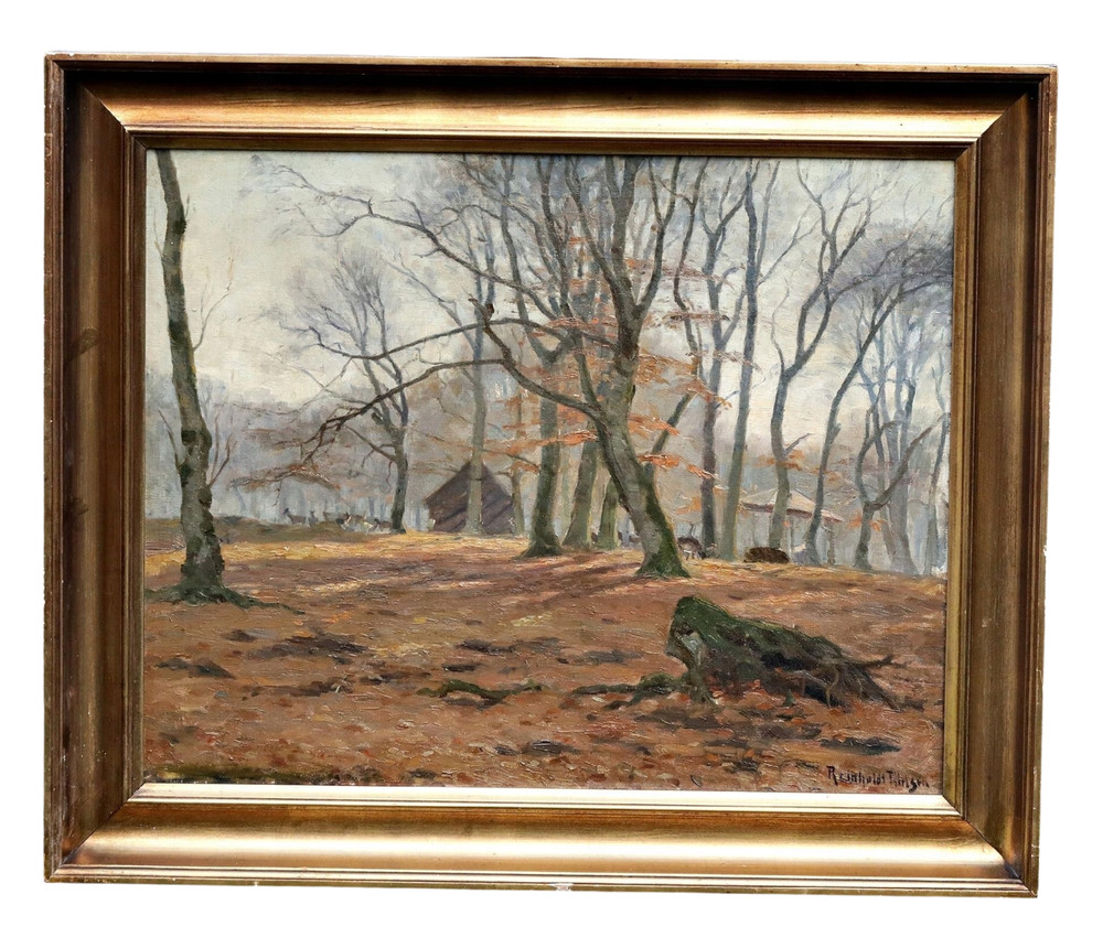 Reinhold Nielsen Oil Painting Framed Signed Farm Landscape