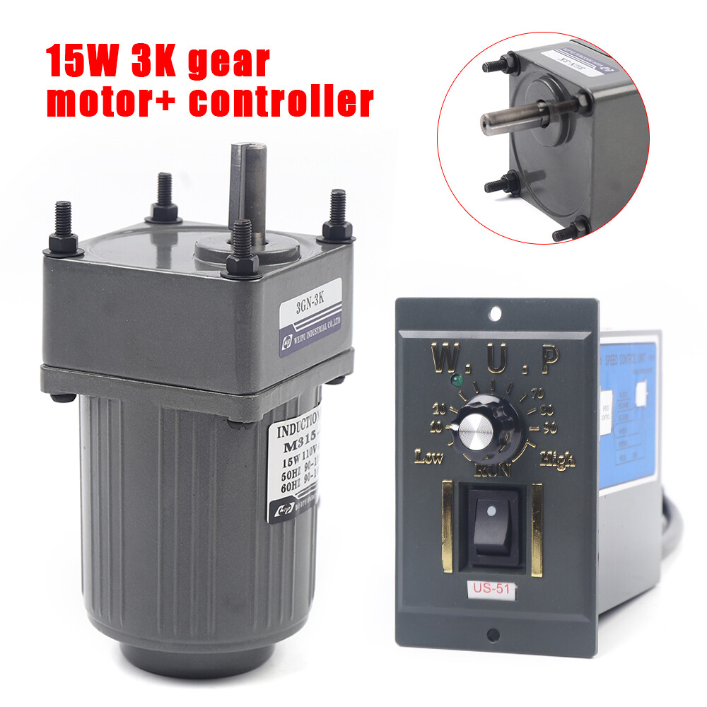 110V AC Gear Motor Electric + Variable Speed Controller 1:3 0-450 RPM 15W Motor