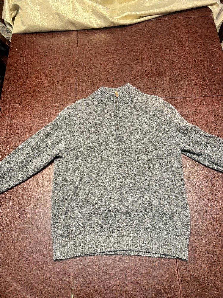 St Johns Bay Mens Gray Cotton Knit Quarter Zip Mock Neck Sweater Size Large
