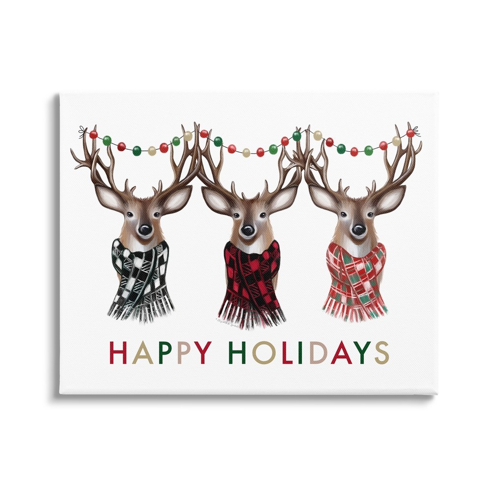 Stupell Happy Holidays Christmas Reindeer Antlers Plaid