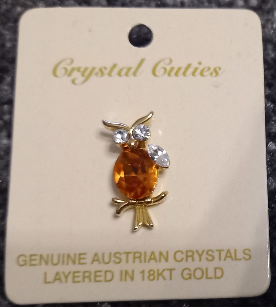 Austrian Crystal Owl Pin Badge