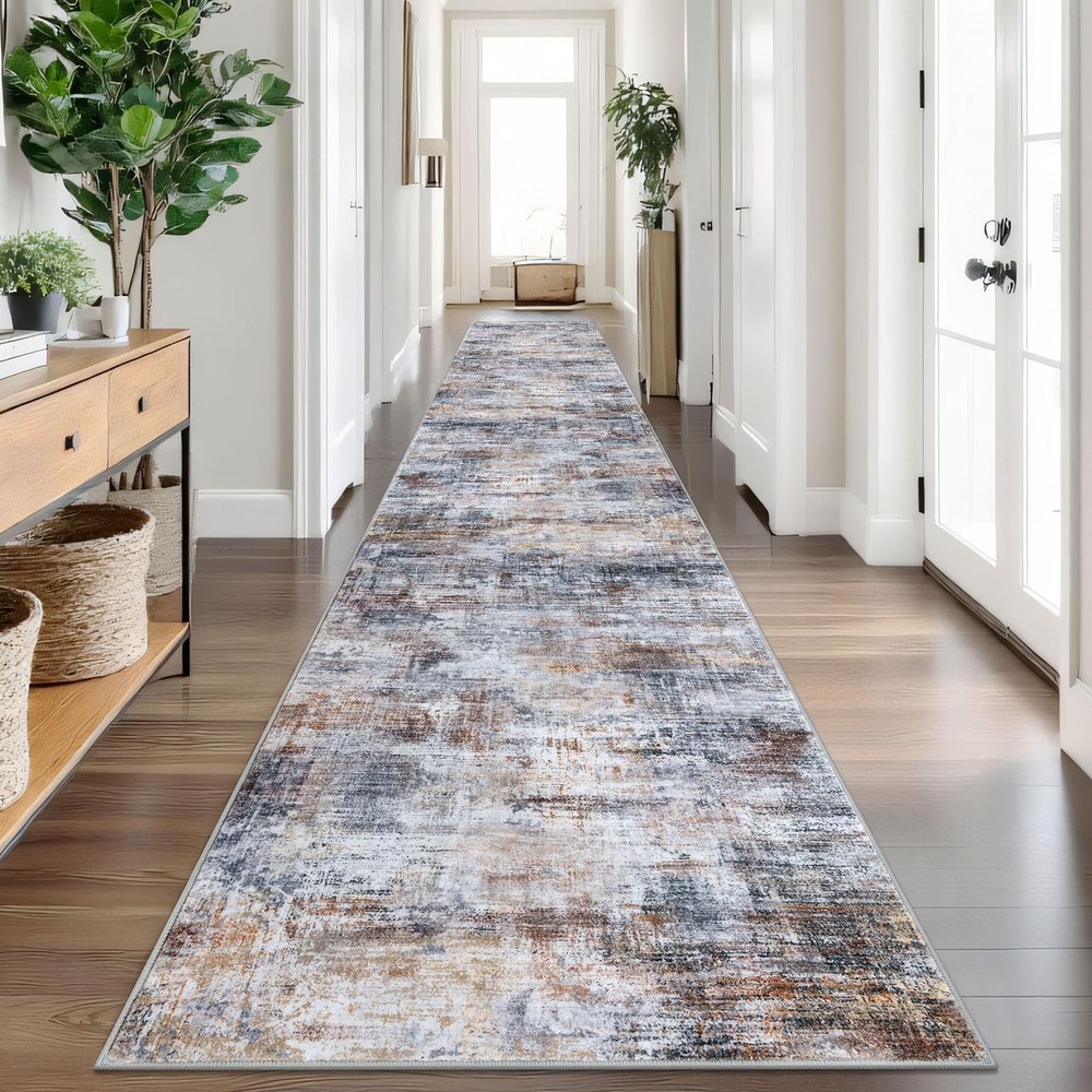 Abstract Non-Slip Washable Runner Rug 3x18 Ft for Hallway Kitchen-image