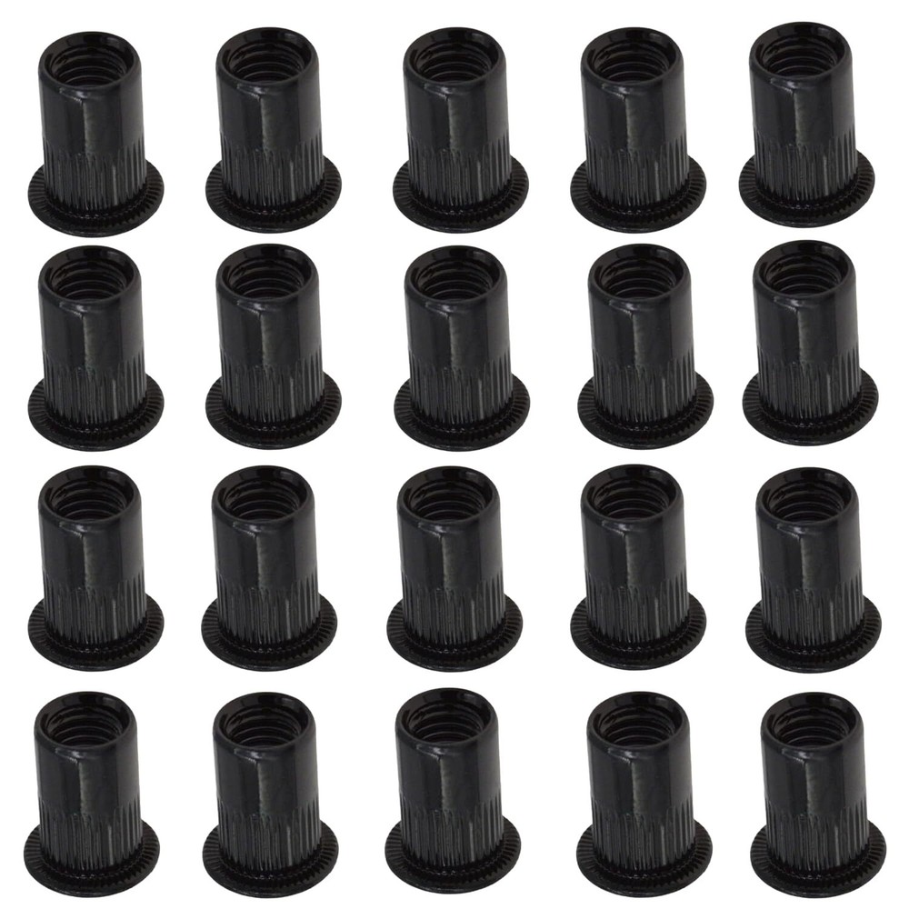 20Pcs Rivet Nut Carbon Steel Galvanized Knurled Flat Threaded Insert Nut Black