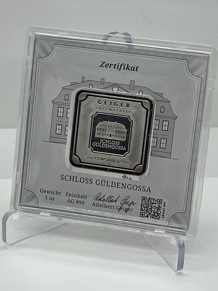1oz .999 Fine Silver Bar Geiger Edelmetalle Original Square Series in Capsule