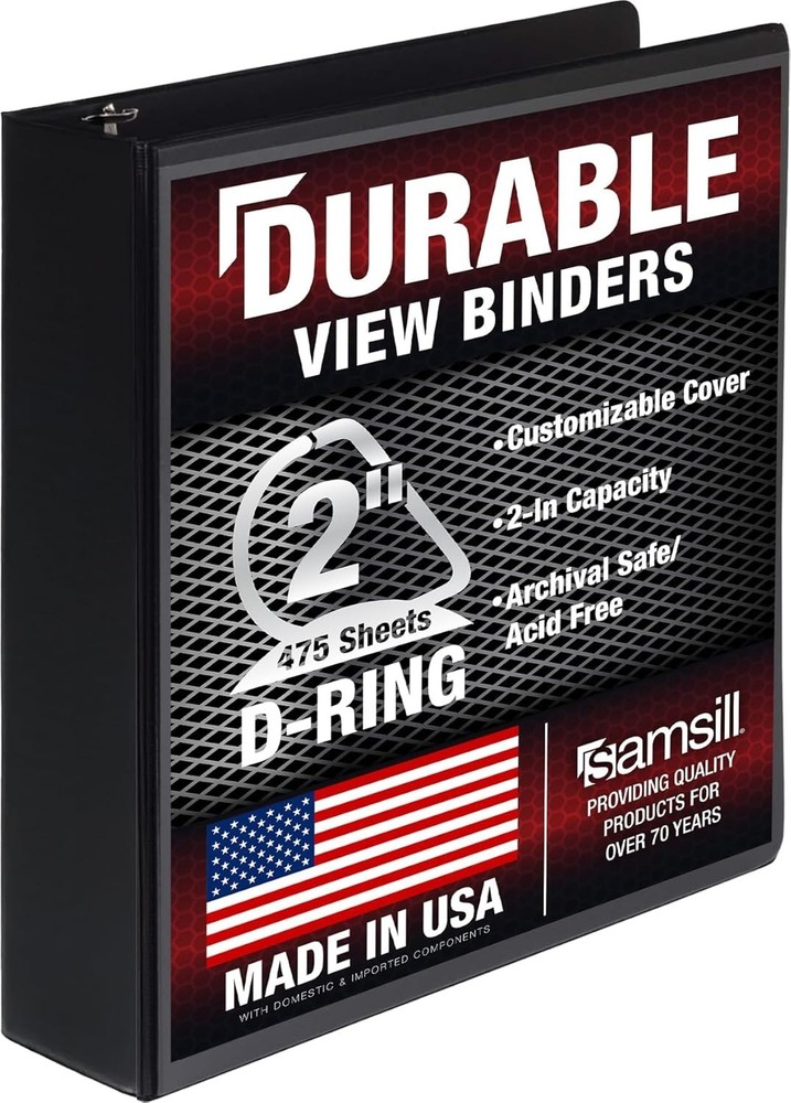 Durable 2 inch 3 Ring Binder, D Ring Binder, 100% Recycled Chipboard, Black