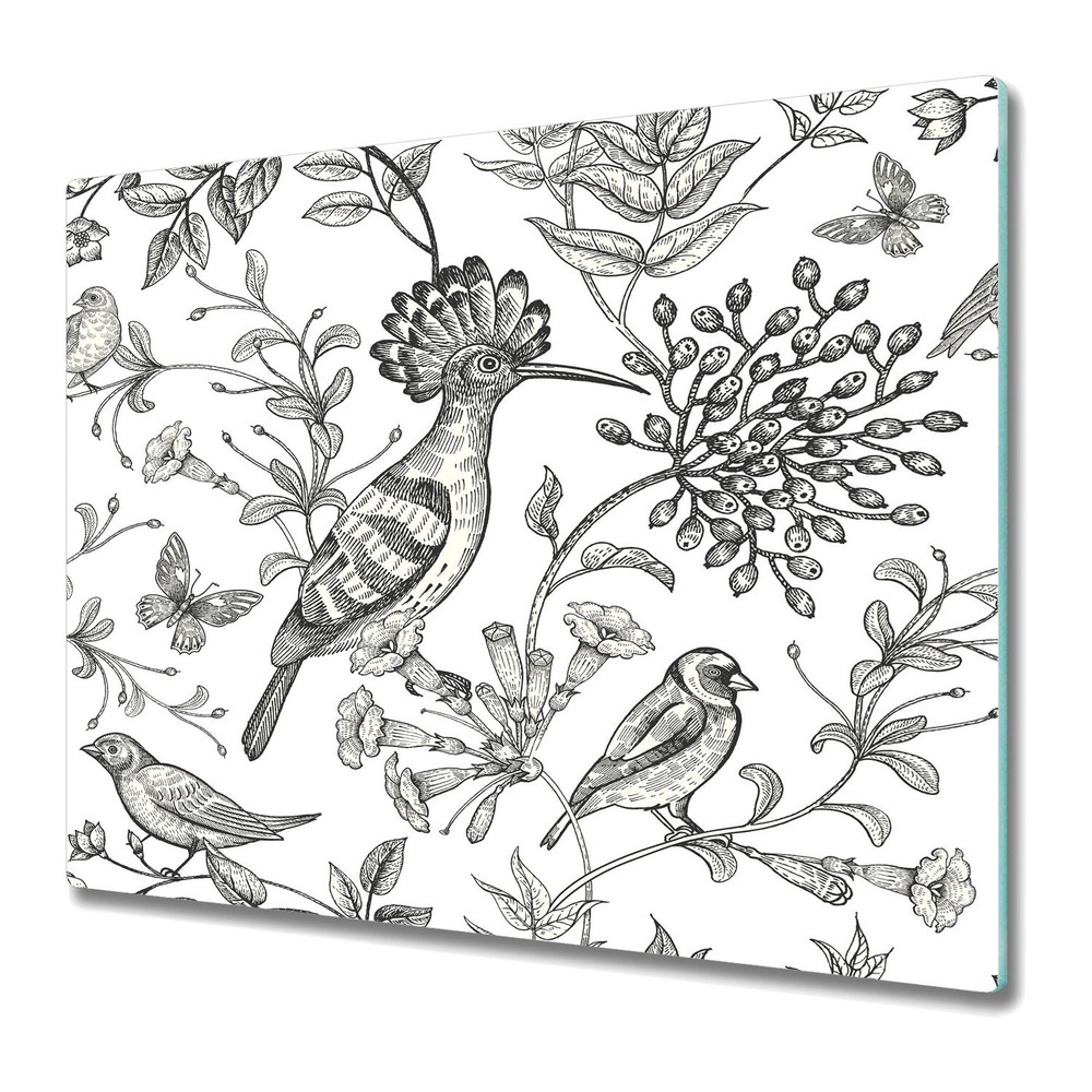 Glass Kitchen Worktop Saver Kitchen Birds sketch white 60x52