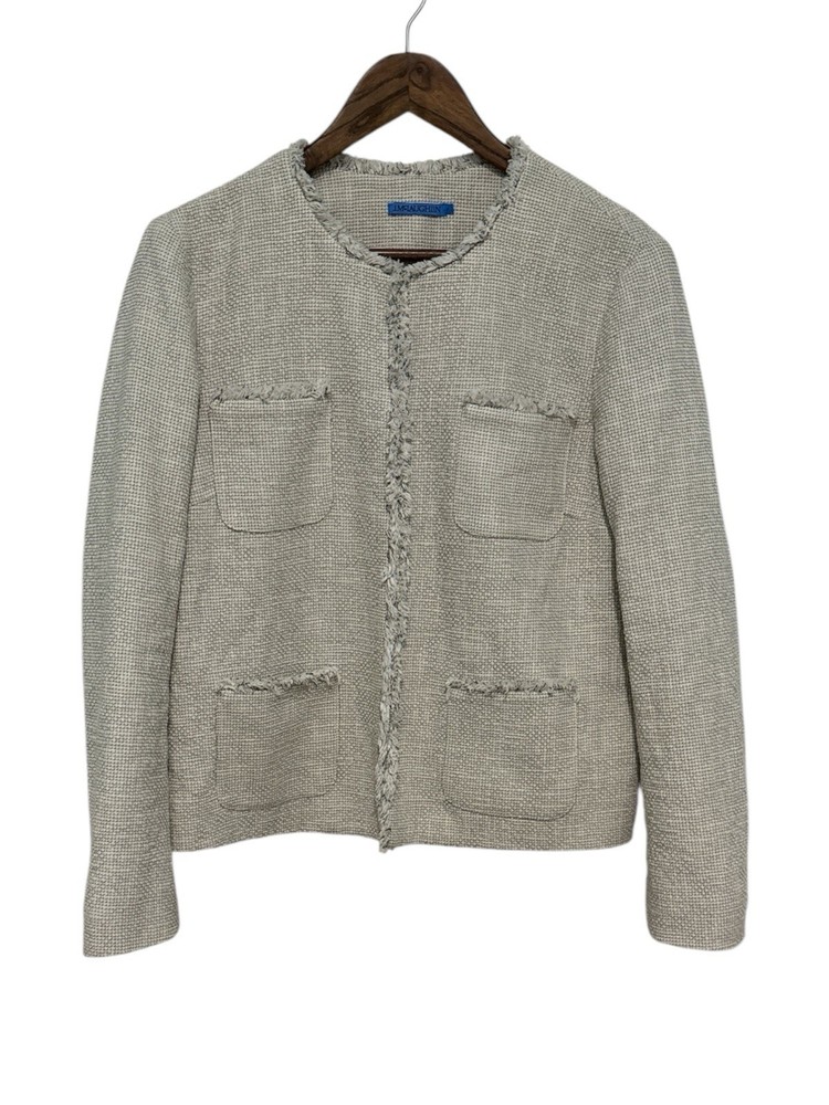 J. McLaughlin Women’s Martha Natural Tweed Jacket in Ivory Size Large