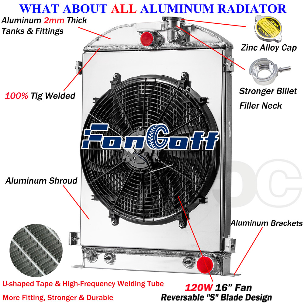 3 ROW Aluminum Radiator & Shroud Fan Fits 1933-1935 Ford Model A 28