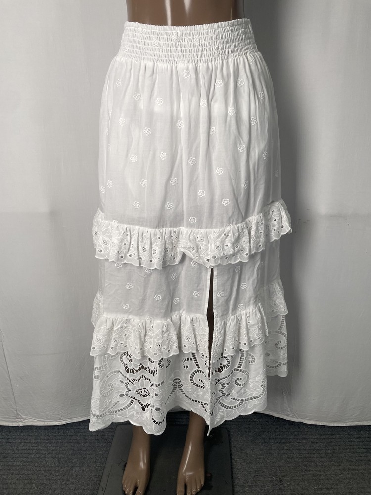Allison New York Women Midi Skirt White Size S Eyelet Lace Georgia A Line Tiered