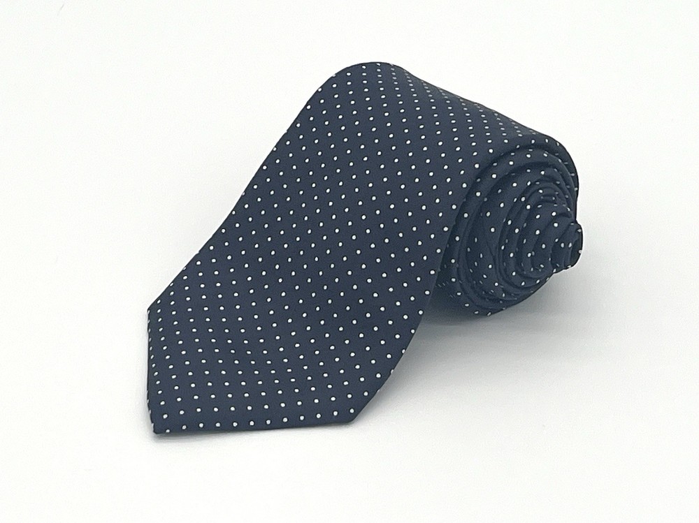 Vintage Bert Pulitzer Men’s Navy Blue & White Polka Dot Necktie 100% Silk 3.25”W