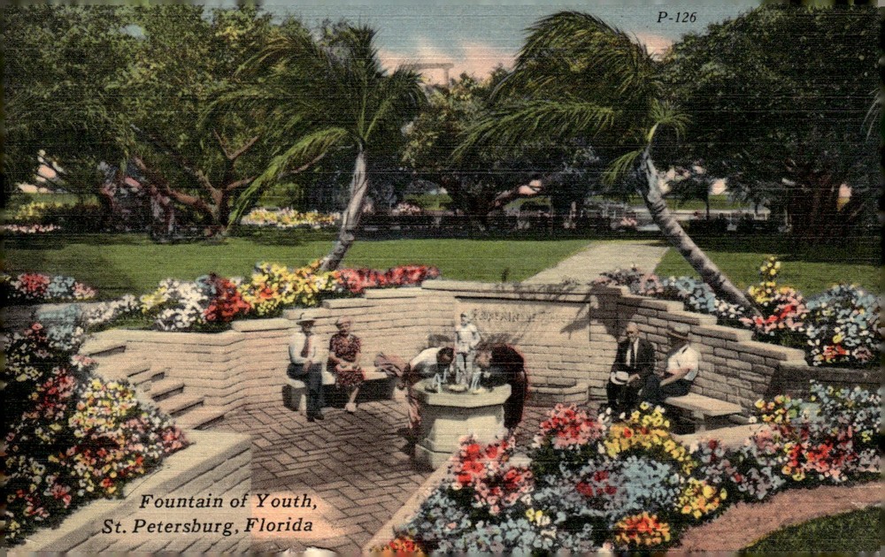 1950s Fountain of Youth St. Petersburg Florida Linen Postcard Tichnor Bros