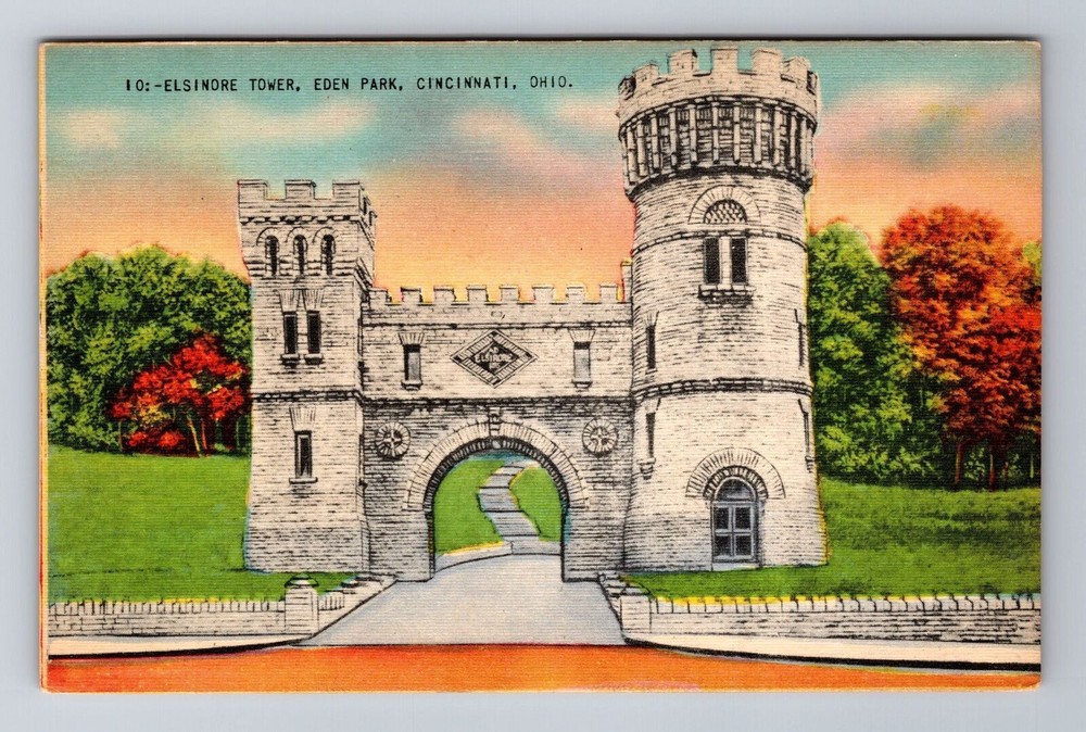 Cincinnati OH-Ohio, Eden Park, Elsinore Tower, Antique Vintage Souvenir Postcard