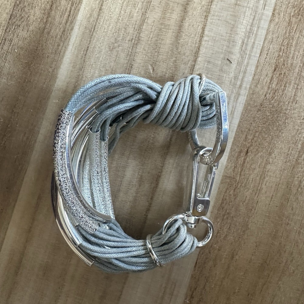 Saachi Bracelet Silver Tone Multi Cord/Strand Light Blue