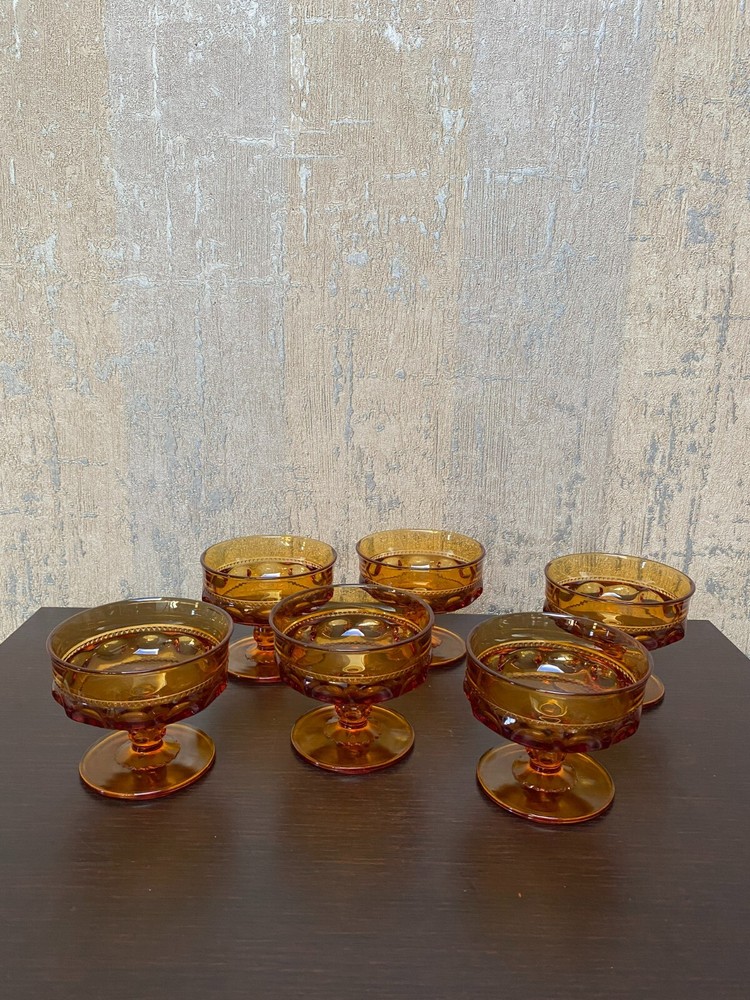 Vintage Indiana Glass Amber Sherbet Dessert Glass on Pedestal set of 6