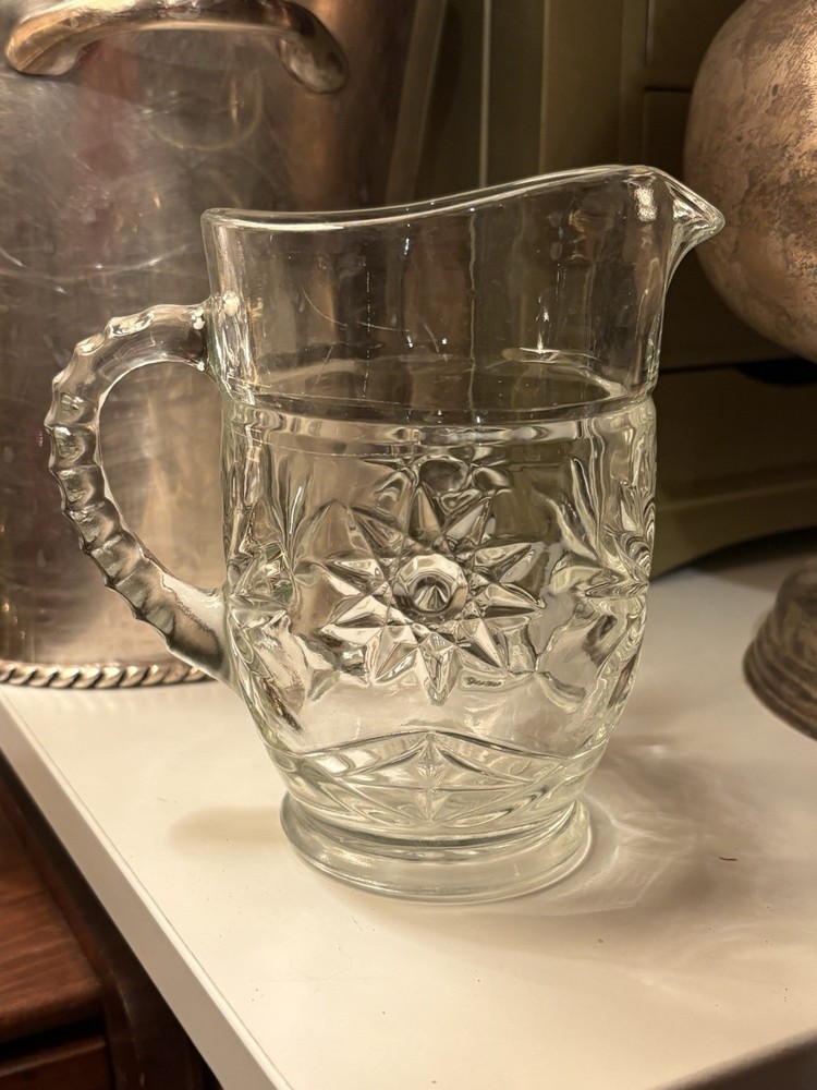 VTG Anchor Hocking EAPG “ Star Of David” Pint Or Milk Pitcher 5.5”T. EUC!