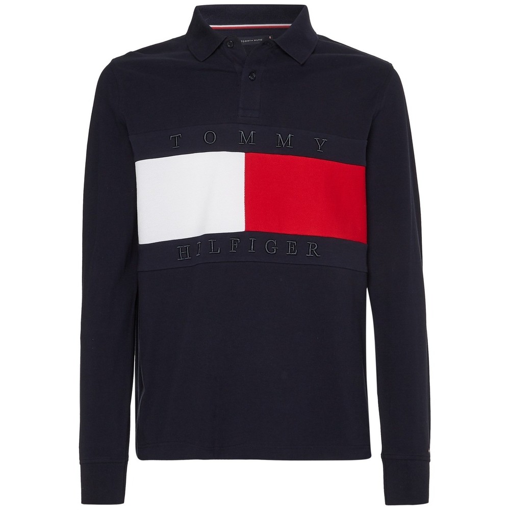 Tommy Hilfiger Men's Logo Graphic Long-Sleeve Polo Shirt - Desert Sky Size XXL