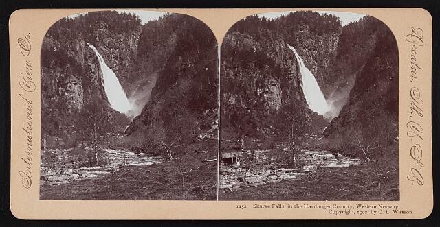 Photo:Skarve Falls, in the Hardanger country, western Norway 1902