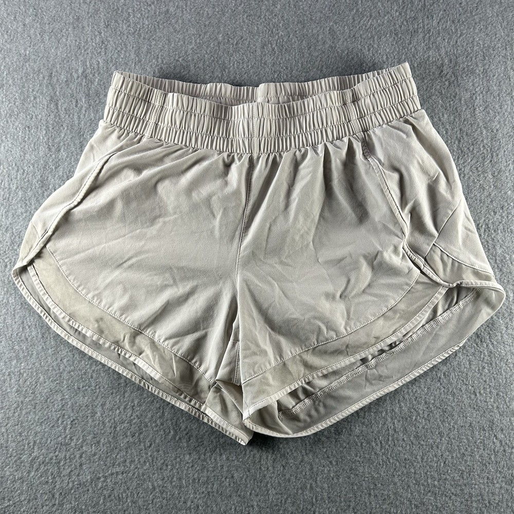 Athleta Shorts Mesh Racer Run 4” Womens XXS Ivory Lined Zip Pocket Performance