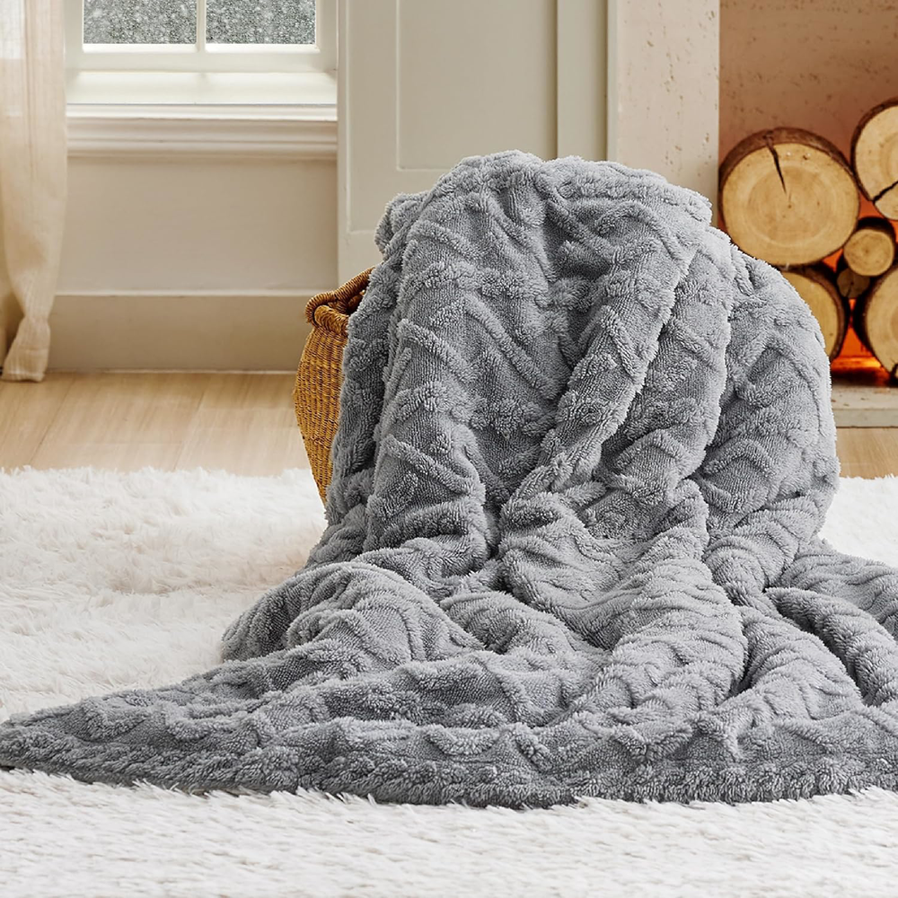 Cozy Grey Sherpa Fleece Throw Blanket 50x60 for Winter Warmth and Gifts