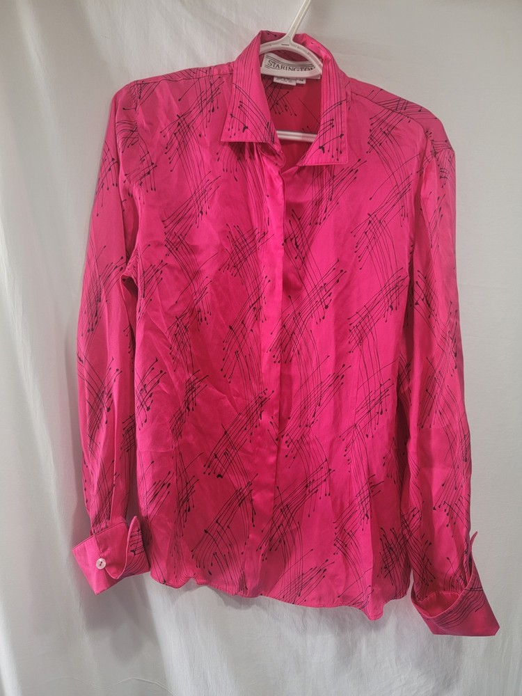 Vintage Starington 100% Silk Blouse Pink Fuchsia Abstract Graphic Size 14-image