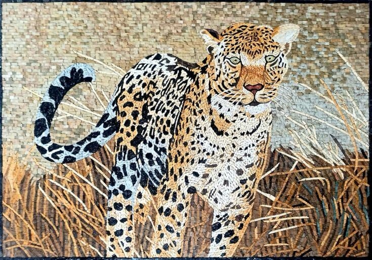 36”x26” Leopard Landscape Marble Mosaic Wall Art