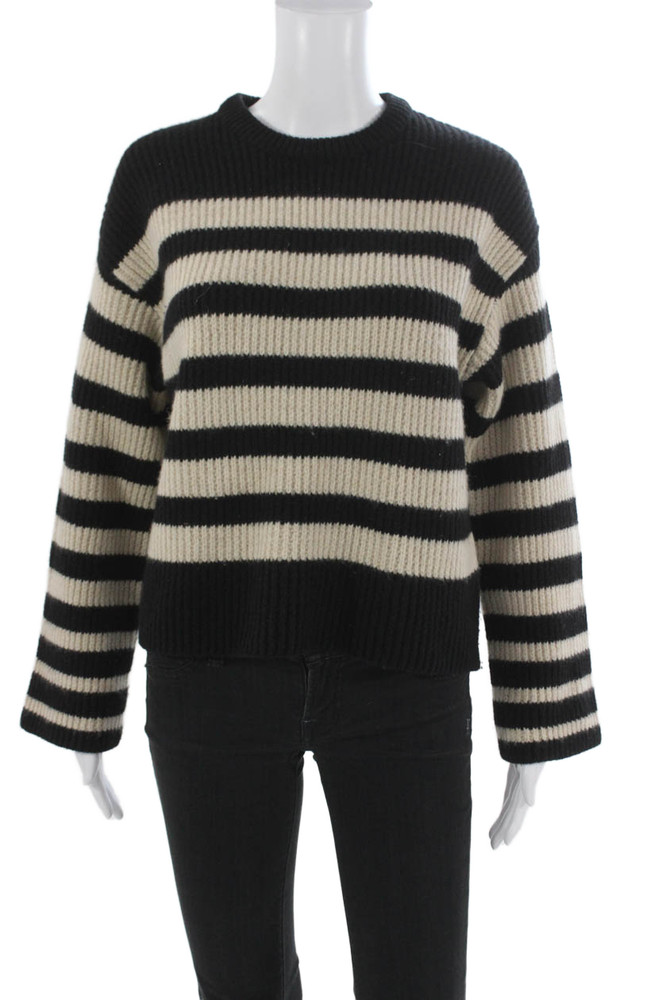 Naadam Womens Cashmere Striped Crew Neck Pullover Sweater Black Size XSFree Shipping in US $100+ Orders | $6.95 Orders Below