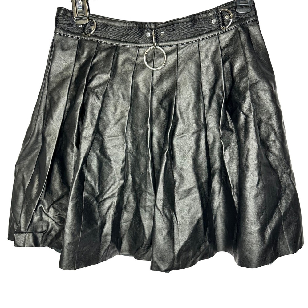 Dolls Kill x CURRENT MOOD Faux Leather Goth Punk Black Pleats Mini Skirt Medium
