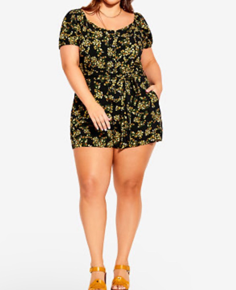 NEW City Chic Romper Sorrento Playsuit Black Floral Size L/20 Women’s Pockets