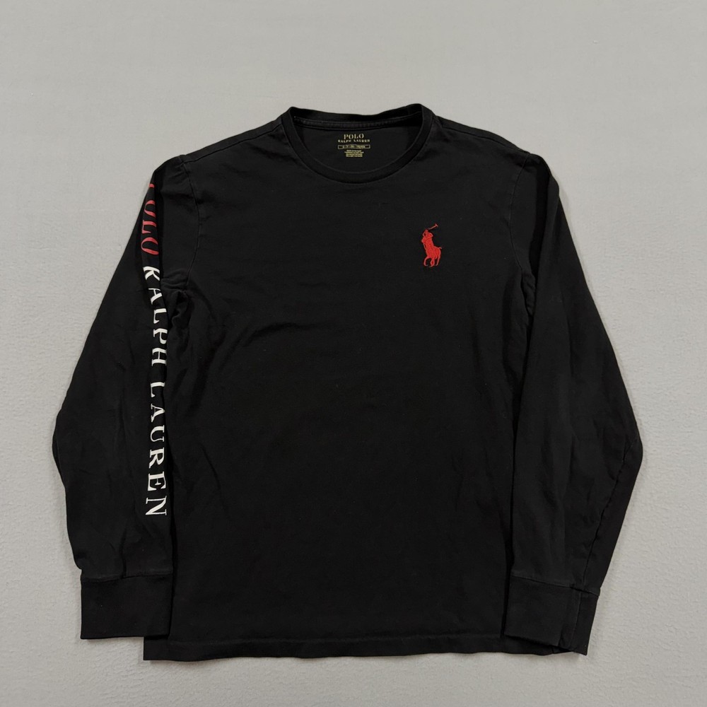 Polo Ralph Lauren Shirt Mens Large Black Long Sleeve Big Pony Logo Graphic Tee