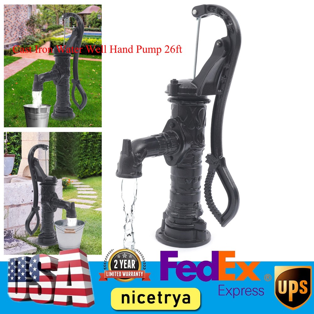 Cast Iron Water Well Hand Pump 26ft Black Rustic Garden Farmhouse Well Pump