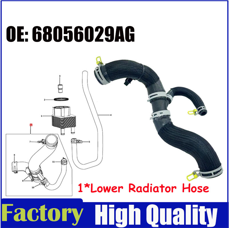 68056029AG Lower Radiator Hose for Grand Cherokee 6.4L V8 2012-2021 Durango SRT8