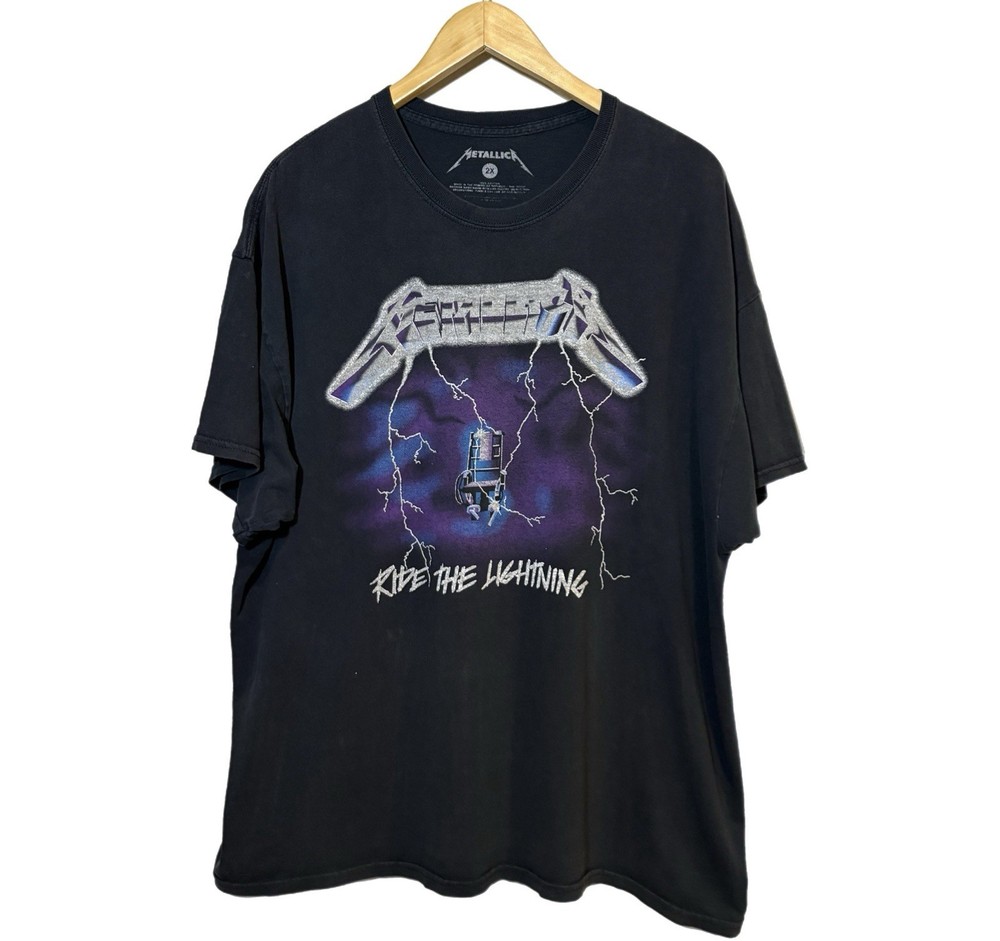 Metallica T Shirt Mens 2XL Black Ride The Lightning Graphic Rock Metal Band Fade