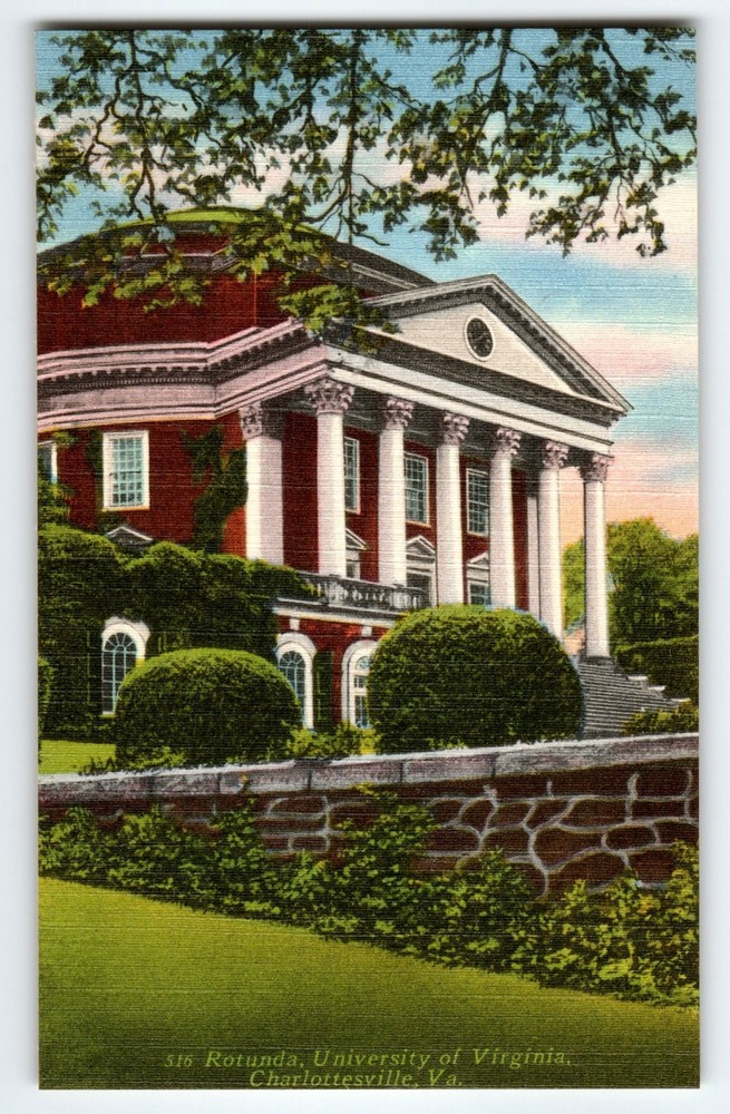 Vintage Charlottesville University of Virginia Rotunda Postcard Linen Unused