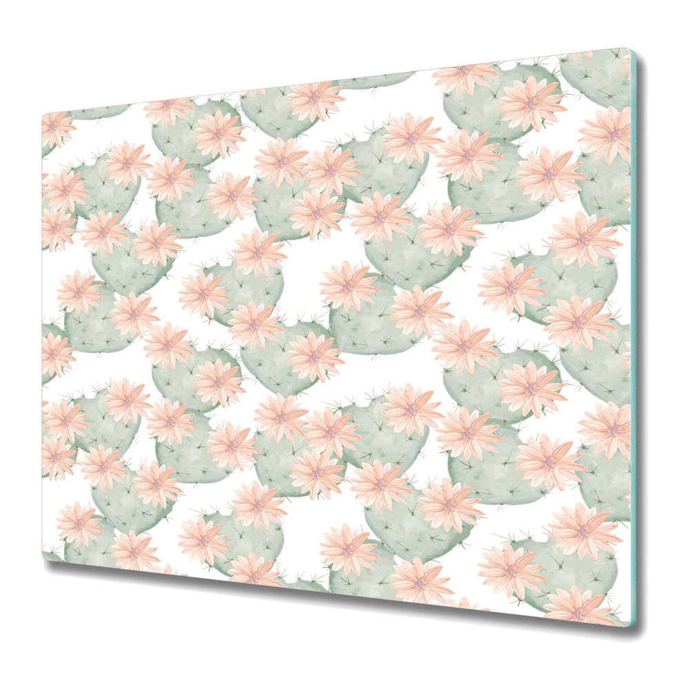 Serving Chopping Board Glass Cover Cactus Flower Watercolour Cactus and Flowers
