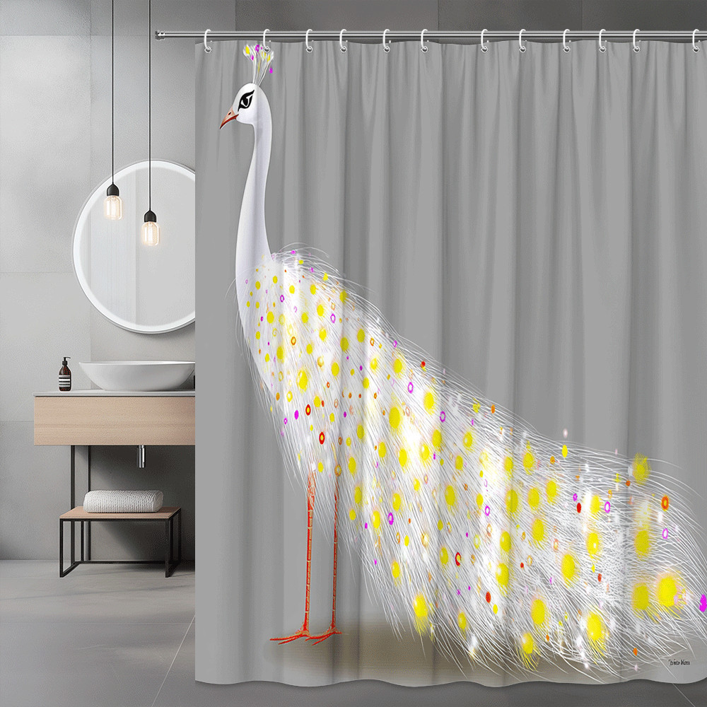 Peacock Print Shower Curtain Gray Background Bird Artwork