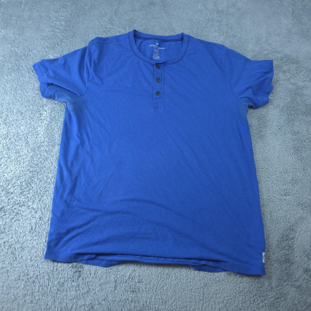 American Eagle Outfitters Shirt Mens Extra Large Blue Henley Flex Short Sleeve