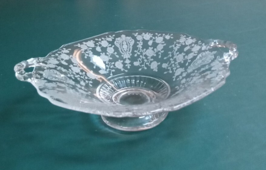 Cambridge Rosepoint Etched Glass Low Candy Dish Vintage