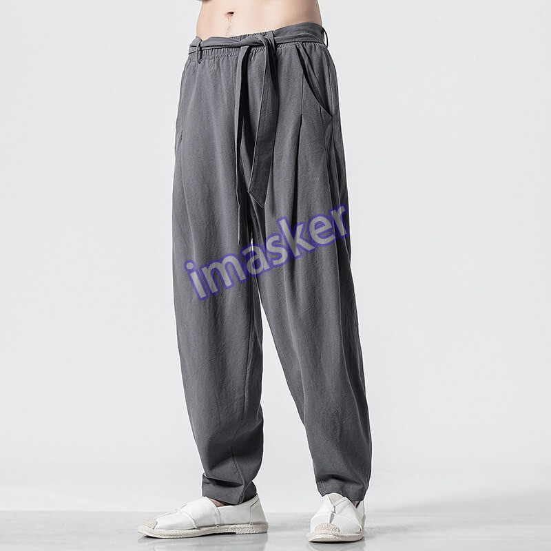 Men's Linen Pants - Loose Fit Kung Fu Tai Chi Trousers Wide Leg Style