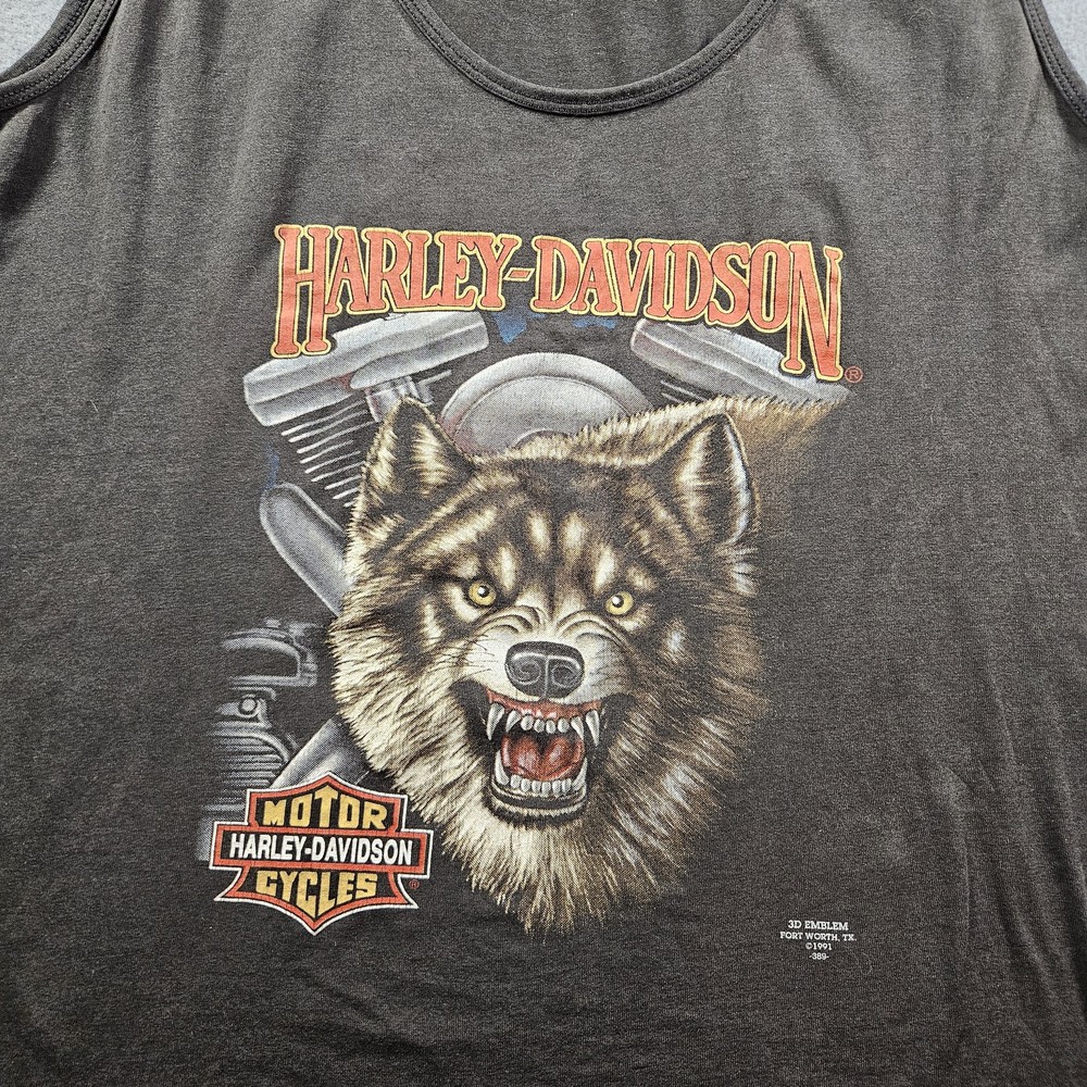 Vintage Harley-Davidson Shirt Mens Large Black Wolf 3D Emblem Daytona Beach 90s