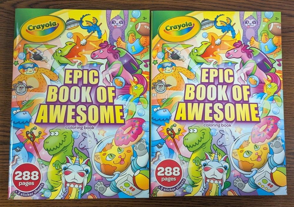 Lot Of 40 Crayola Epic Book Of Awesome Colorng Books 288 Pages +2 Sticker Sheets