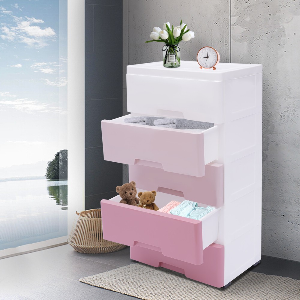 Plastic 5 Drawers Storage Tower Cabinet Dresser Clothes Organizer Drawer Bedroom