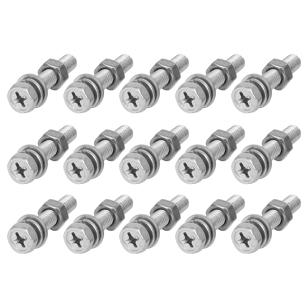 15-Piece M5x25mm Hex Head Fully Threaded Screw Bolt Kit with Flat and Lock Washers for Secure Fastening