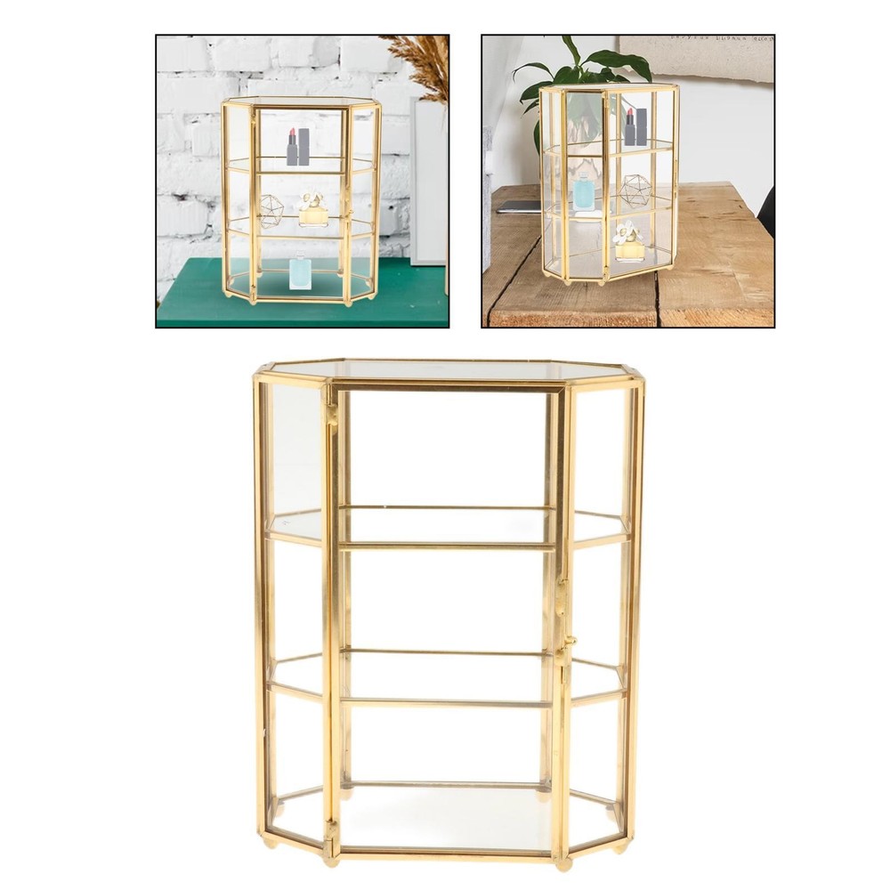 3-Tier  Jewelry Trinket Glass Gold Box Keepsake Decorative Box Holder