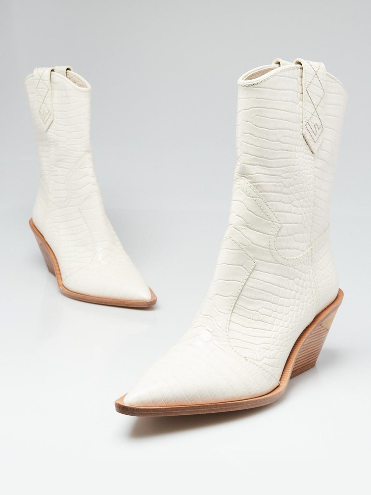 Fendi White Croc Embossed Leather Western Boots Size 10.5 41