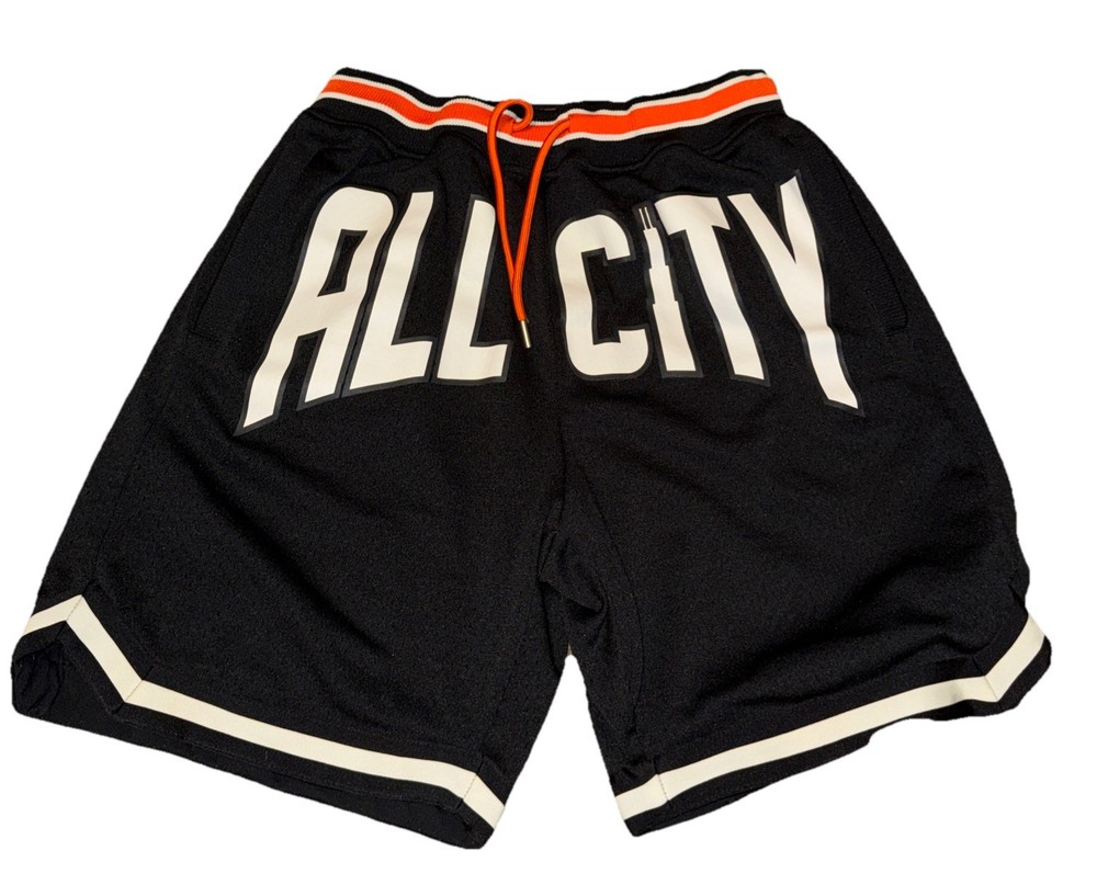 Just Don All City Shorts Mens Medium Black Basketball Spellout Mesh Drawstring