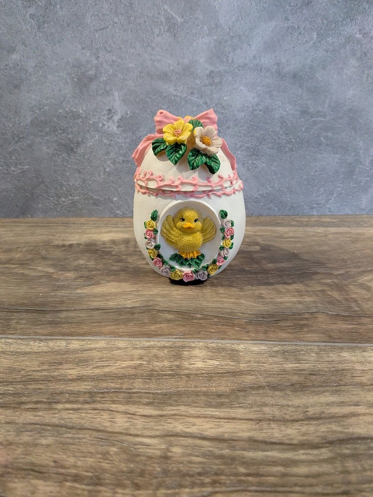 Vintage Chick Floral Easter Egg Trinket Box With Lid Cottagecore Grandma