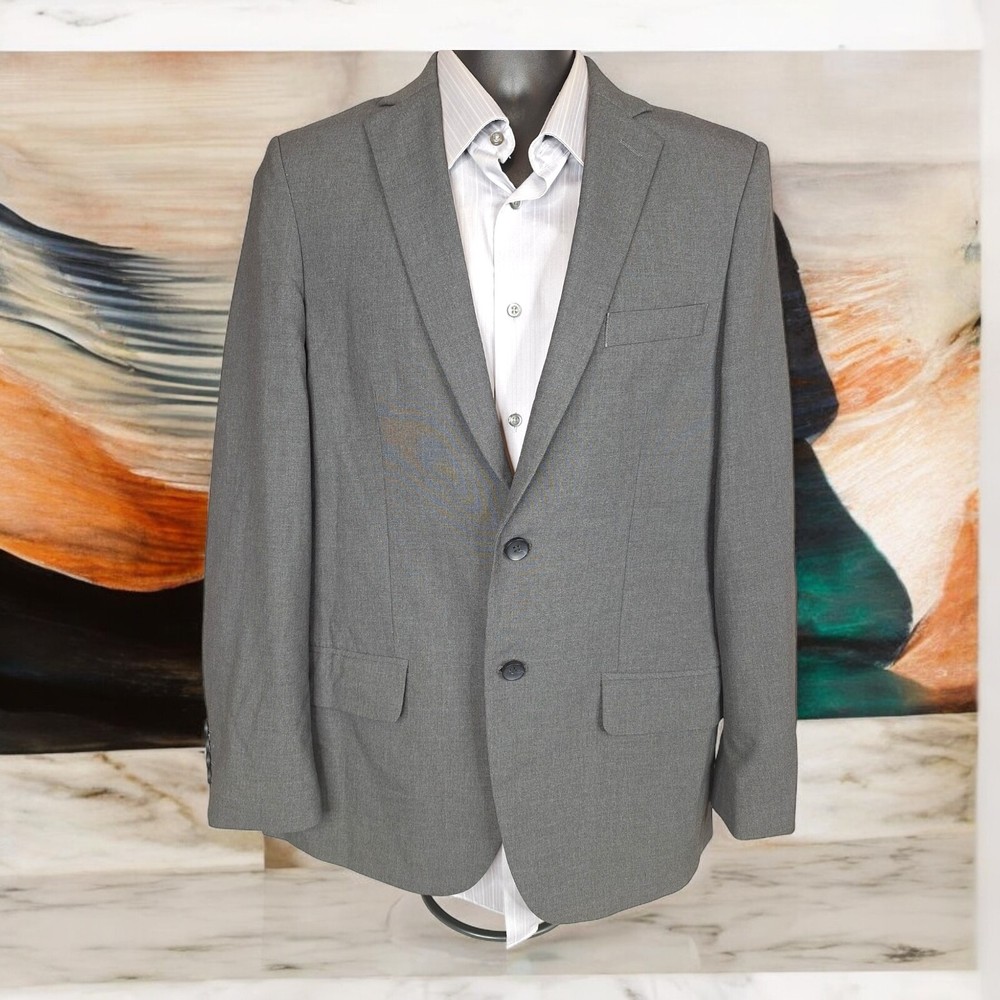 Haggar Jacket Blazer Mens 40R Slim Fit Gray Semi Unstructured Double Vented