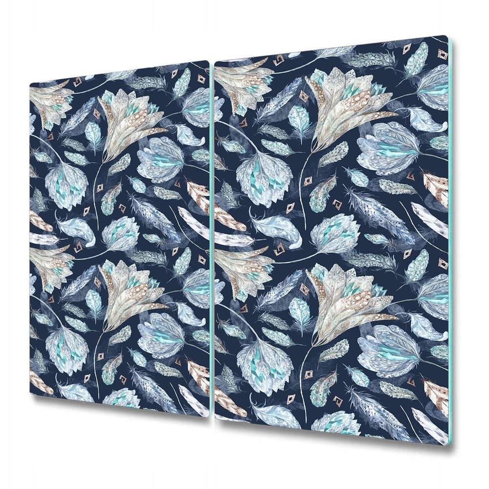Glass Cutting Board Worktop Saver Boho Chic Indigo blue and golden 2x30x52