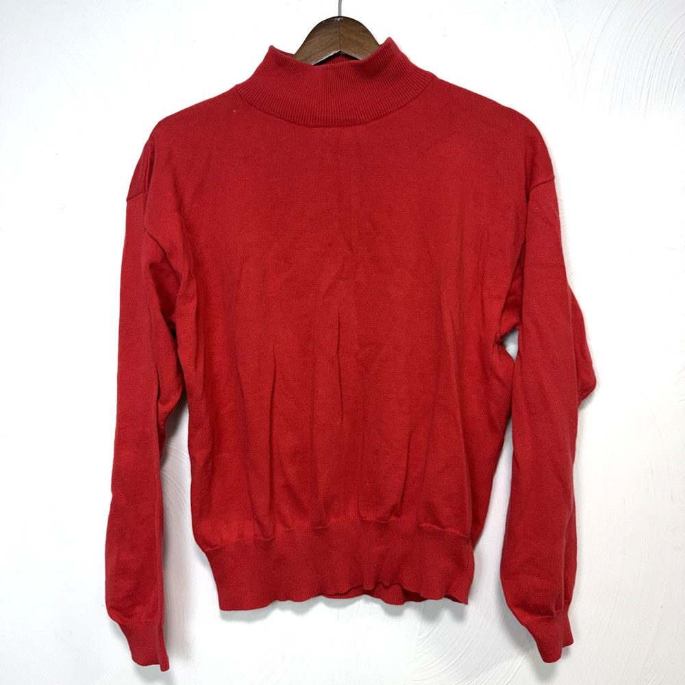 Vintage Hillary James Women's Red 100% Cotton Turtleneck Long Sleeve Shirt Large